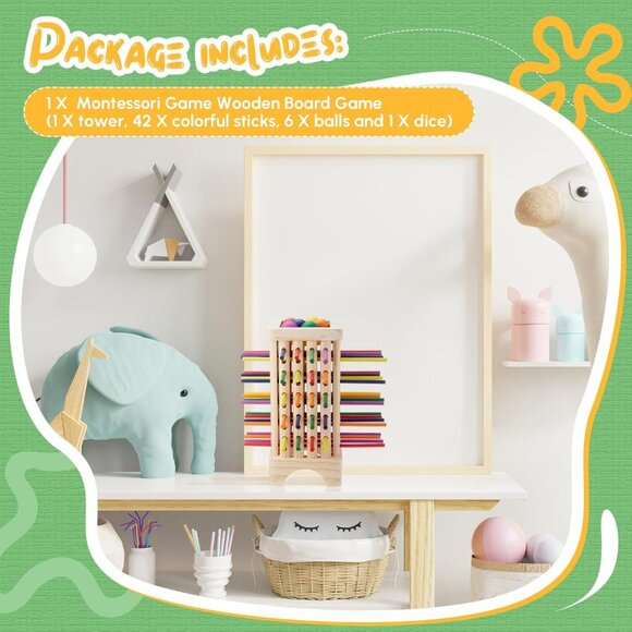 Montessori Game with Colorful Wooden Sticks Tower Dice Ball Wooden Board Games - Picture 5 of 11